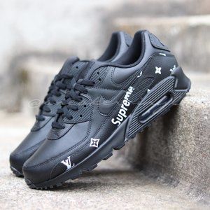 Nike Air Max 90 Black Leather Custom Sneakers NWT